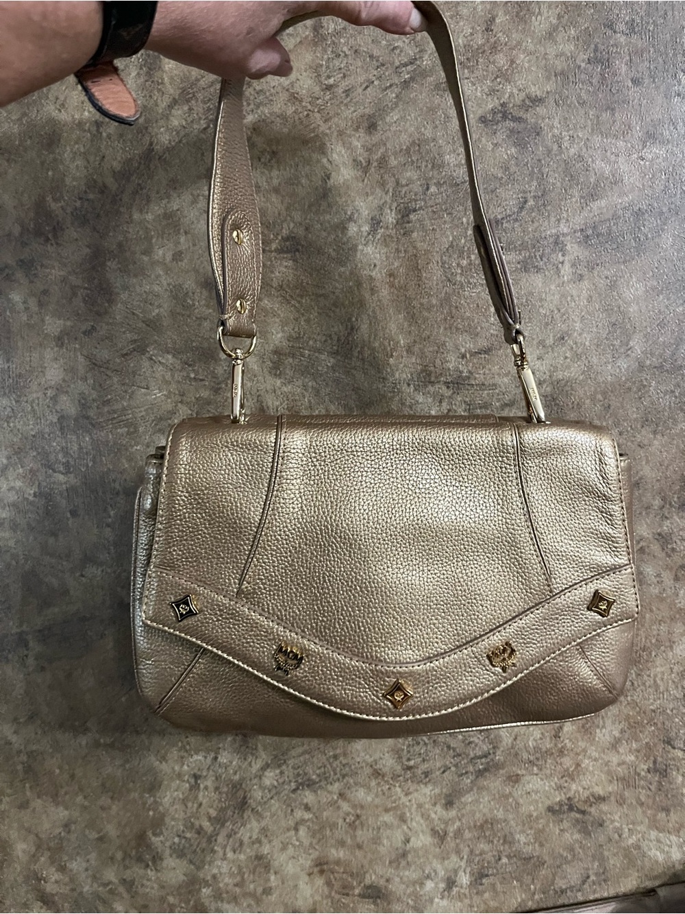 MCM Metallic Gold Leather Shoulder Bag
